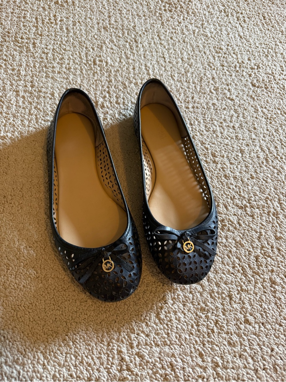 Michael Kors Black Laser-Cut Ballet Flats with MK Charm